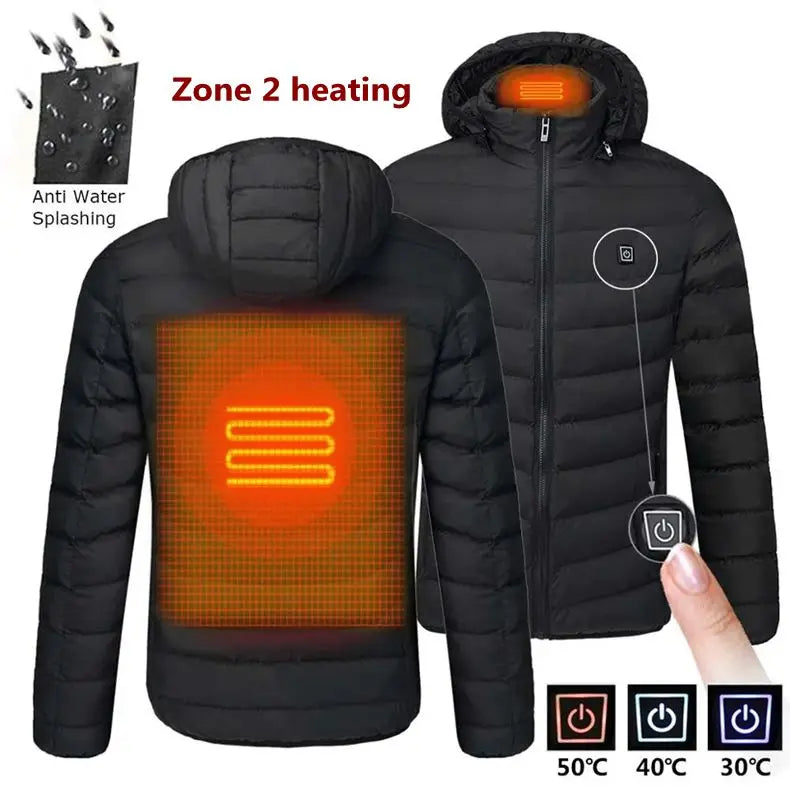 Men's parka Winter Warm USB Heating Jackets Smart Thermostat Pure Color Hooded Heated Clothing male bobojaco Warm padded jacket