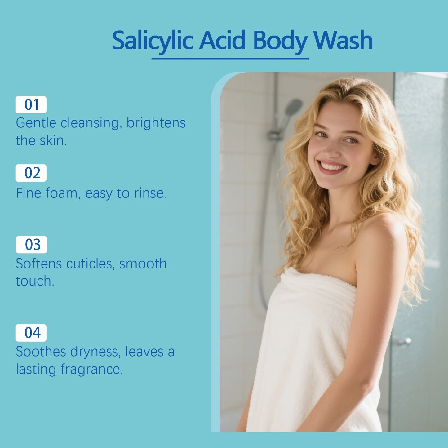 Salicylic Acid Body Wash Anti Acne Exfoliator Remove Dead Skin Brightening Shrink Pores Oil Control Smoothing Nourish Shower Gel