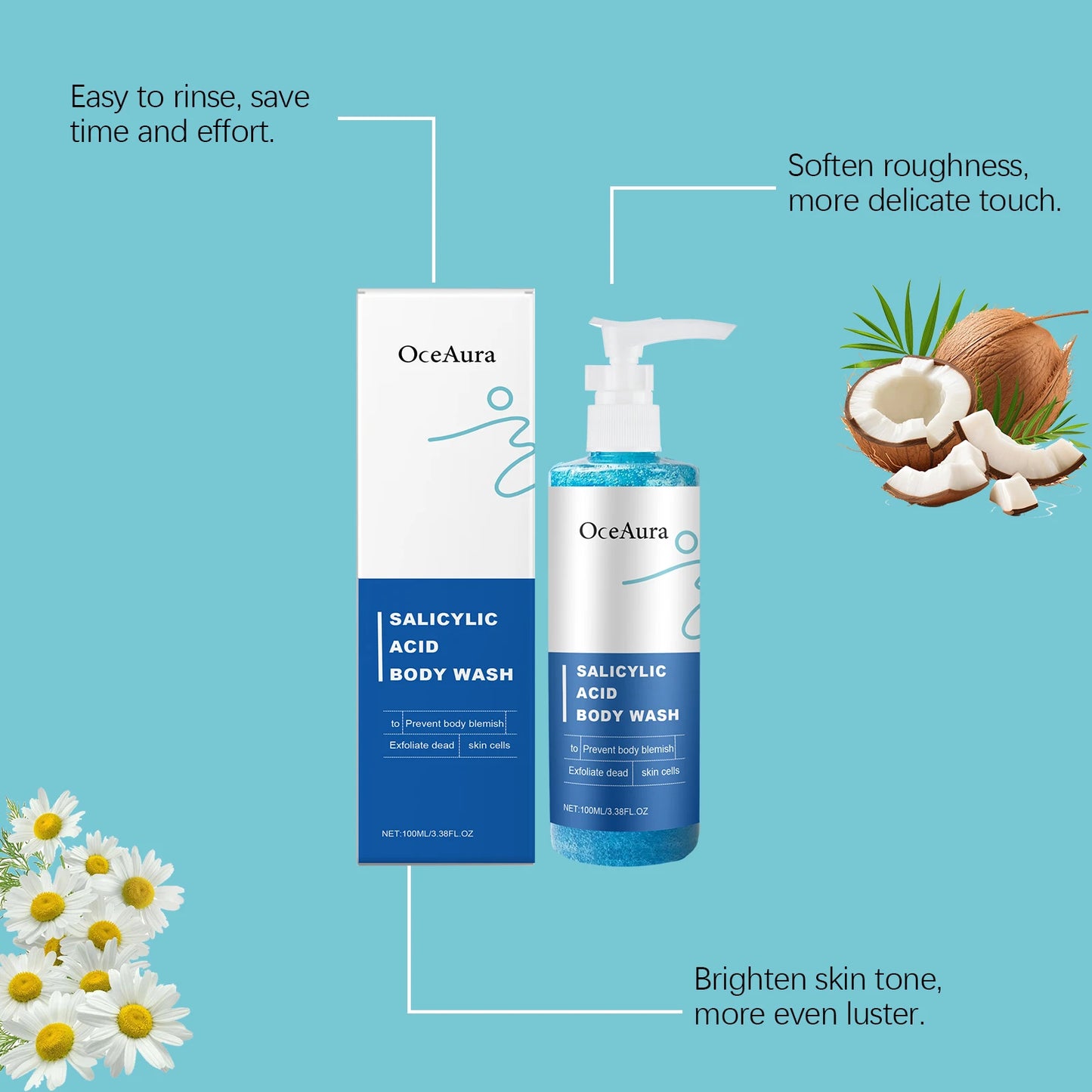 OceAura Salicylic Acid Keratin Shower Gel Warm and Cleansing Body Skin Keratin Care Refreshing Shower Gel 100ml