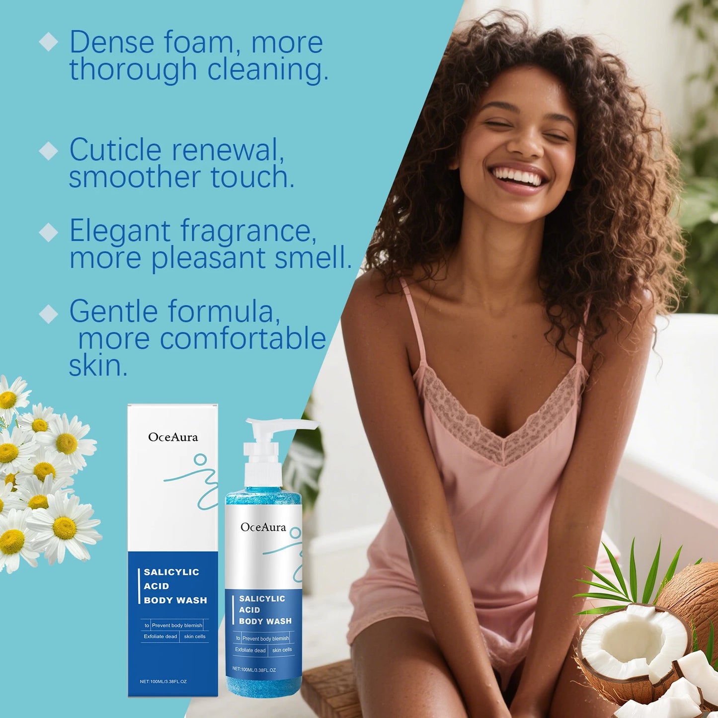 OceAura Salicylic Acid Keratin Shower Gel Warm and Cleansing Body Skin Keratin Care Refreshing Shower Gel 100ml