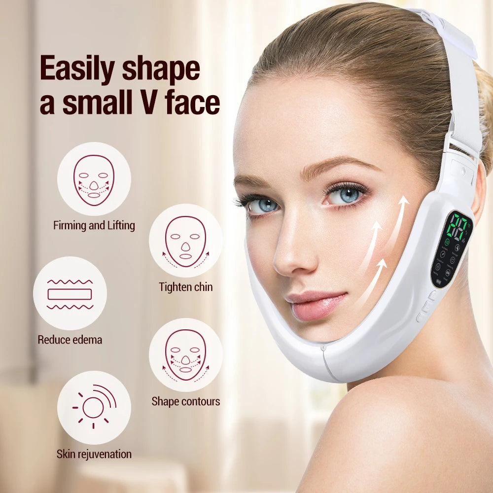 Microcurrent V Portable Heat Therapy Micro-current Low Frequency Vibration Face Slimming Massager V Shaped Face Beauty Device