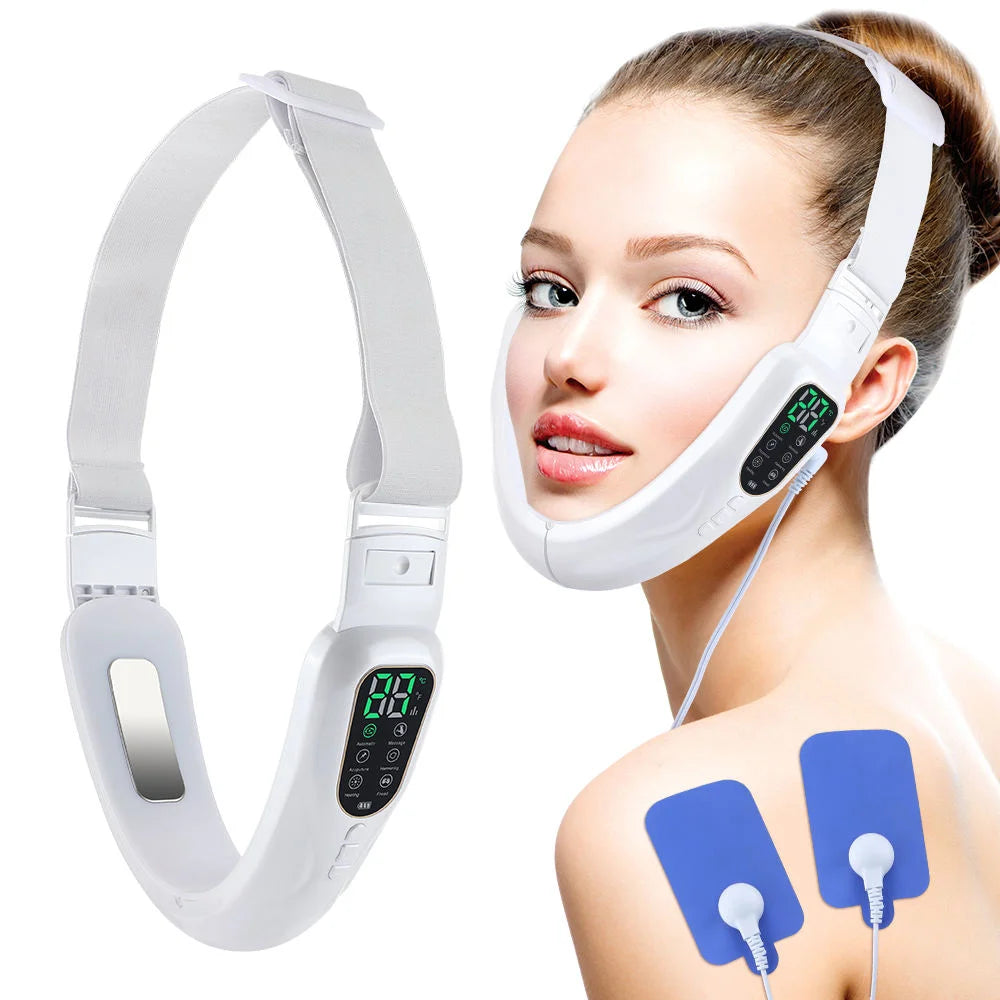 Microcurrent V Portable Heat Therapy Micro-current Low Frequency Vibration Face Slimming Massager V Shaped Face Beauty Device