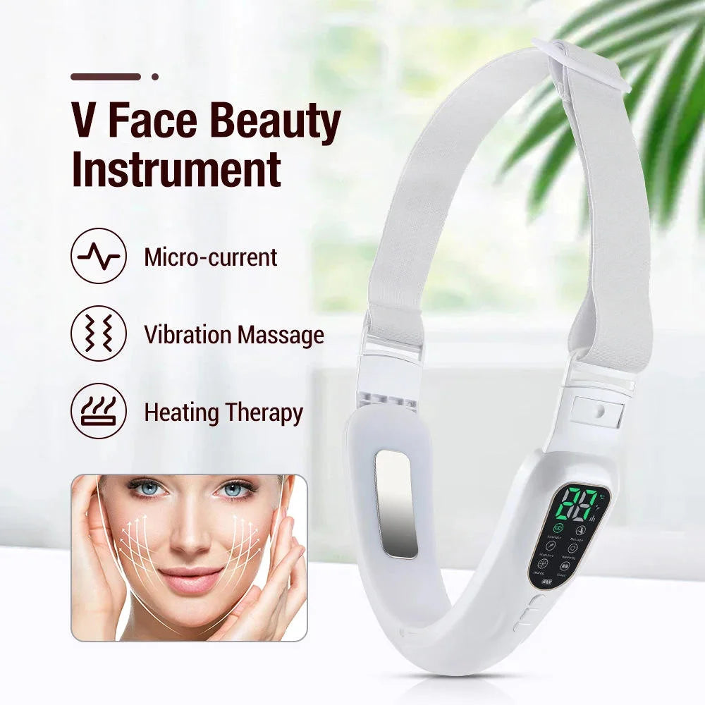 Microcurrent V Portable Heat Therapy Micro-current Low Frequency Vibration Face Slimming Massager V Shaped Face Beauty Device