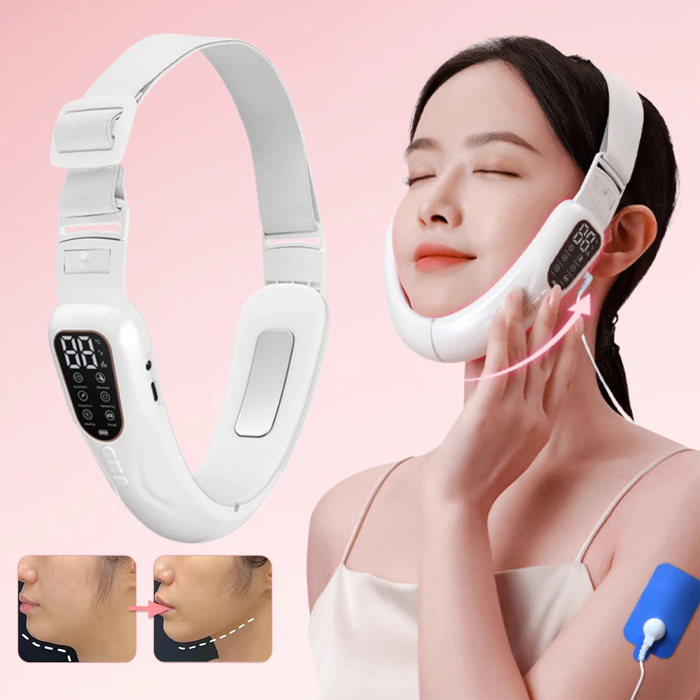 Microcurrent V Portable Heat Therapy Micro-current Low Frequency Vibration Face Slimming Massager V Shaped Face Beauty Device